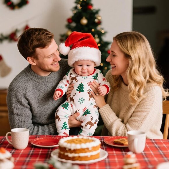 Christmas Santa Hat for Baby, Red Velvet Double Layer Xmas Holiday Party Hat - Picture 7 of 8